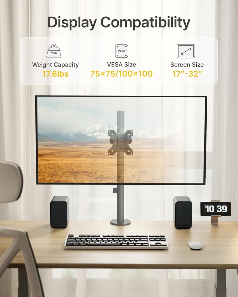 Montek Universal Pole Mount Bracket for 17”-32” Screens, Holds to 17.6 lbs, Full Motion Adjustable Monitor Mount, 75x75/100x100 VESA Mounting Plate, Fits 1.1”-2.4” Pole Diameter, Black - Image 2